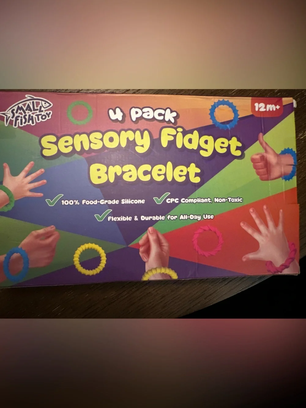 Sensory Fidget Bracelet 4-Pack for Kids - Yellow, Blue, Pink, Green